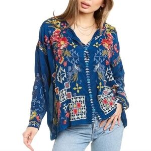 Johnny Was Sybil Embroidered Blouse Top Shirt Large